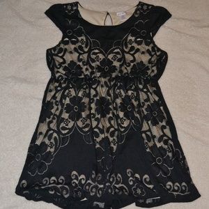 cream dress with floral black lace